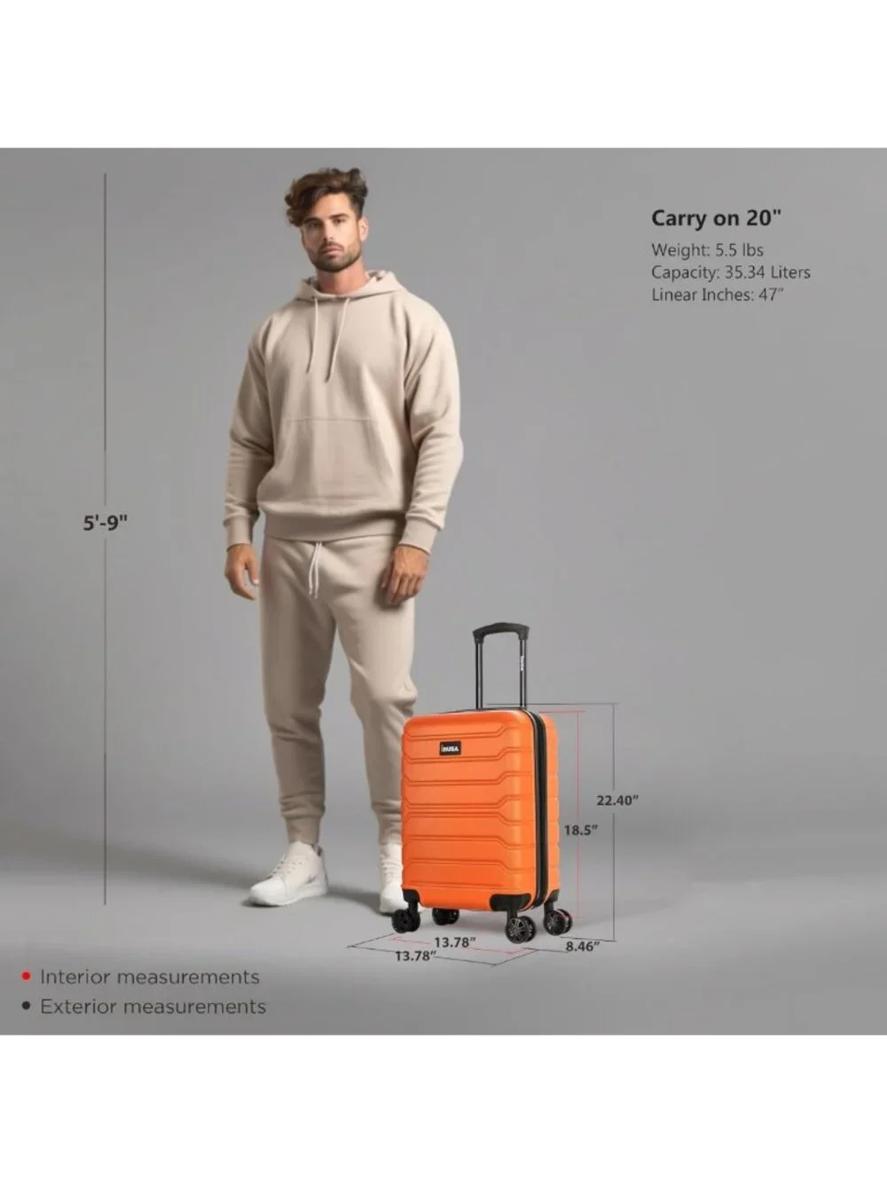 Durable Lightweight 20-Inch Hardshell Spinner Luggage | Travel Bag with Handle